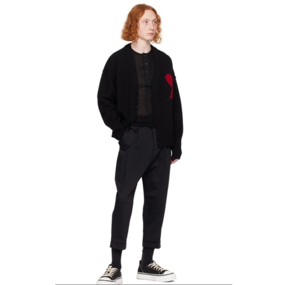 AMI Men’s Pants Oversized Carrot Trousers Cotton Twill in Black